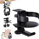 HeavyRain 3-in-1 Desk Cup Holder and Headphone Hook with Anti-Overflow Design - Universal Coffee Mug Holder for Wheelchair, Couch, or Office - Sturdy Aluminum Alloy (Black)