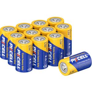 PKCELL 12 Pack D Batteries, R20P 1.5V D Size Non-Rechargeable Batteries, Long-Lasting Power Super Heavy Duty Battery for Flashlights, Remotes, Clocks, Game Controllers, Shavers