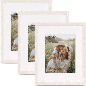 Momentworth 16x20 Picture Frame with Mat for 11x14 Set of 3, Rustic White Wood Grain 16x20 Frames for Wall Mounting (3 Pack, White)