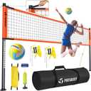 Outdoor Volleyball Net Set, 32FT Regulation Size Anti-Sag Net System, Easy Setup Adjustable Height Poles, Portable Complete Set with Volleyball, Pump, Hammer, Boundary Line & Carry Bag for Backyard