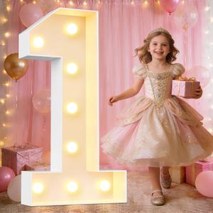 Pooqla 3FT Light Up Numbers, Marquee Number 1 for 1st Birthday Decorations for Girls Boys, Giant Mosaic Party Backdrop Light Up Number 1 for First Anniversary, Wedding, Party Decoration