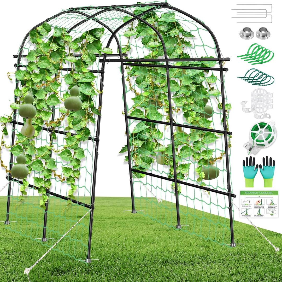 Garden Arch for Climbing Plants Outdoor, 7ft Extra Tall Metal Walkway  Cucumber Arch  Archway Arbor Tunnel Large  for Climbing Vines Vegetable Grape Garden Raise Bed, greenhouse