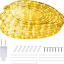 20ft 3000k LED Rope Lights, IP65 Waterproof Connectable 144LED Warm White Rope Lighting, Flexible Plug-in String Lights for Camping Outdoor Indoor Patio Christmas Halloween Party Decoration
