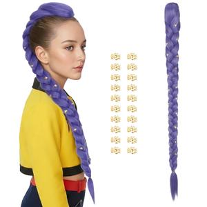 Miss U Hair 90cm Thick and Long Purple Braided Ponytail Wig Clip In Purple Ponytails Wigs with Gold Hair Accessories Halloween Party (Average)
