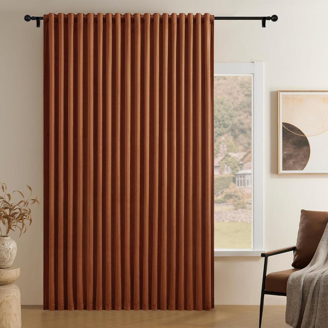 Timeper Burnt Orange Pleat Back Tab Velvet Curtains W104 x L84 inches 1 Panel, Room Darkening Solid Home Decor Curtains for Bedroom Living Dining Room Thermal Insulated Luxury Super Soft Window Drapes
