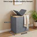 efluky Laundry Hamper with Lid, Double Laundry Hamper with 2 Removable Bags, 2 Section Laundry Basket with Bamboo Handles for Bathroom, Bedroom & Laundry Room, 140L (36.9 Gallon) Blue Grey, 140L Dual