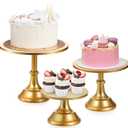 Yarlung 3 Pack Gold Cake Stands, 8/10/12 Inch Metal Cupcake Display Stand Pillar Style Dessert Stand for Wedding, Party, Birthday, Celebration, 3 Sizes