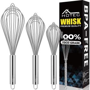 HOTEC 4 Pieces Stainless Steel Whisks Set Wire Whisk Balloon Whisk Egg Beater Kitchen Utensils for Stirring, Beating, Blending (Clear)