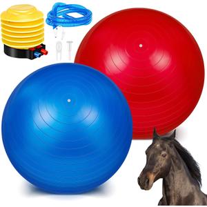 Sotiff 2 Pcs 40 Inch Horse Ball for Play Large Horse Big Equine Herding Anti Burst Dog Ball Soccer Giant, Pump Included(40 Inch, Blue and Red)