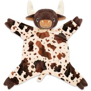 Longhorn Baby Security Blanket Lovey Baby Shower Cow Spotted Cowhide Print Stuffed Cow Snuggler First Birthday Unisex Baby Plush Sleeping Plushie Items Nursery Newborn Gift