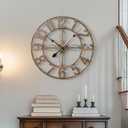 24 inch Wall Clock, Large Wall Clocks for Living Room, Decorative Metal Round Clock Battery-Operated Silent Non Ticking Retro Rustic Arabic Numerals Analog, Bronze