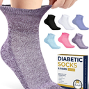 Pembrook Ankle Diabetic Socks for Women & Men | 6 Pairs | Wide Non Binding Socks Quarter Length | Edema Neuropathy Socks L