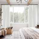 Beige White Pinch Pleated Linen Blackout Curtains 90 Inches Long for Bedroom Living Room 2 Panels Set, Darkening Thermal Insulated Dual Layer Boho Neutral Pinch Pleat Hooks Rings Track System Curtain