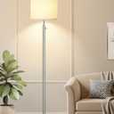 Upgraded Dimmable Floor Lamp for Living Room, 11W LED Bulb Included, Modern Standing Lamp with Marble Base, Tall Pole Light with Linen Shade for Bedroom Reading Office Corner Nursery-Brushed Nickel