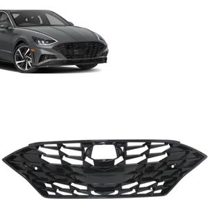 SecosAutoparts Upper Grille Grill W/Sensor Hole Honeycomb Front Compatible with Hyundai Sonata 2020 2021 2022 2023 Replace# 86350-L0700, 86351-L0400