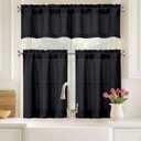 Black Kitchen Curtains 30 Inch Length 2 Panels Set, Soft Fabric Faux Linen Farmhouse Short Cafe Curtains for Small Half Window Bathroom Basement Camper, Dual Rod Pocket, 2x30Wx30L Inches