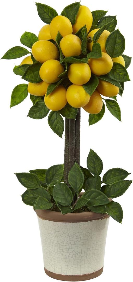 Nearly Natural Lemon Ball Topiary Arrangement, 19.5'' x 8.5'' x 8.75''
