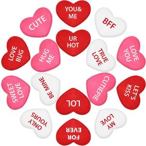Kathfly 16 Pcs Valentine's Day Conversation Heart Plush Throw Pillows Candy Plush Conversation Hearts Valentines Stuffed Throw Pillow Decoration for Wedding Holiday Party Favors(White, Pink, Red)