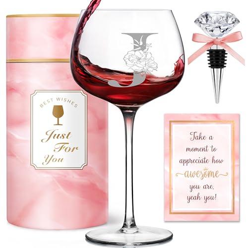 Personalized Gifts for Women - Monogrammed A-ZWine Glass Customized Gifts, Unique Birthday Gifts for Women, Christmas Basket Gift for Her, Mom, Wife, Sister, Friend, Nurse（J）