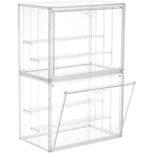 Acrylic Display Case for Collectibles 3 Layer Adjustable Figure Display Case with Magnetic Door Clear Stackable Display Box for Figures Showcase 2Pack