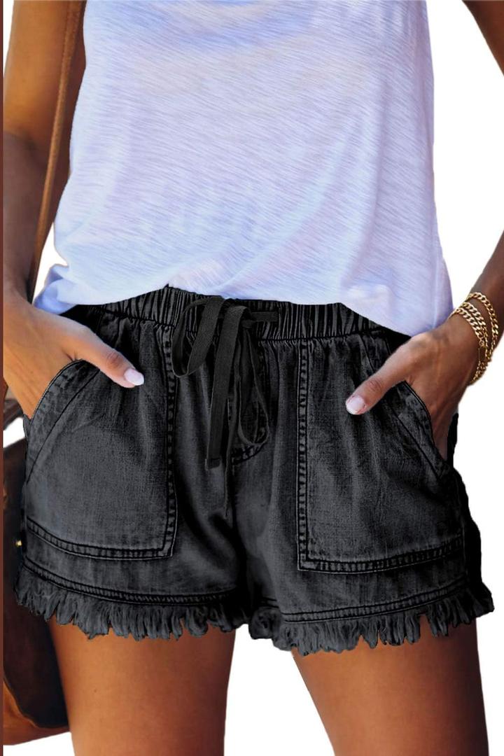 YOCUR Womens Lightweight Shorts Casual Baggy Trendy Short Pants Elastic Waist Drawstring Comfy Shorts (Small, Black)