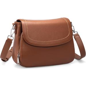 befen Genuine Leather Crossbody Bags for Women with Built in RFID Wallet Medium Womens Saddle Bag Cross Body Purse (Cognac Brown)