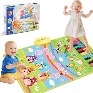 MOMUSE 3-in-1 Piano Music Mat for Kids, Whack-a-Mole Game Floor Play Mat with 30 Sound & Function Keys, Sensory Musical Toys for Baby Girls Boys Toddlers 1 2 3 4 5 6 Years Old