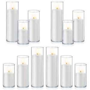 Homjoy 24 PCS White Pillar Candles with Glass Candle Holders Clear Hurricane Candle Holders Glass Cylinder Vases for Centerpieces Wedding Party, Event, Home Office (12 Candles+12 Candle Hoders)