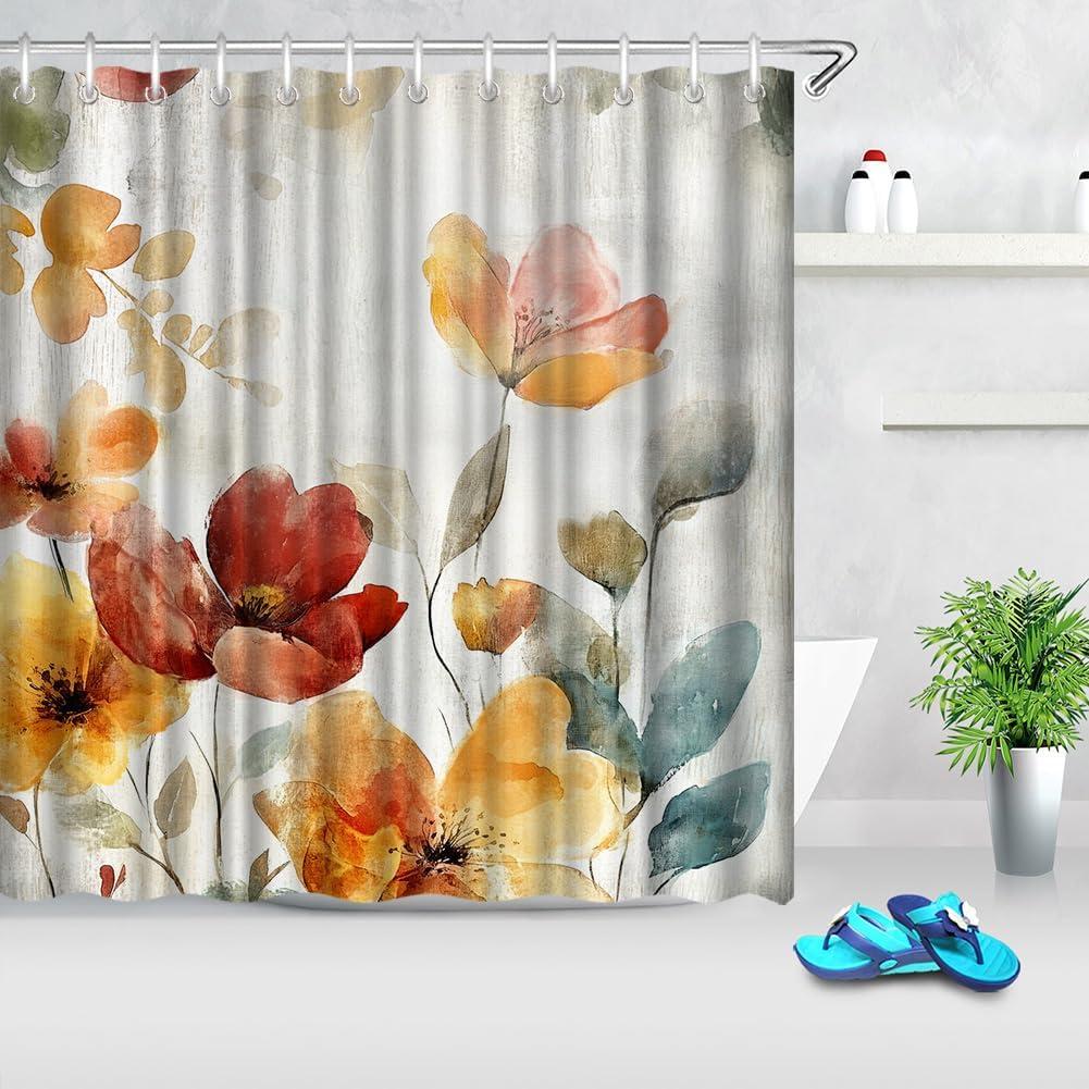 Red Oranage Floral Shower Curtain, 72"W x 72"L