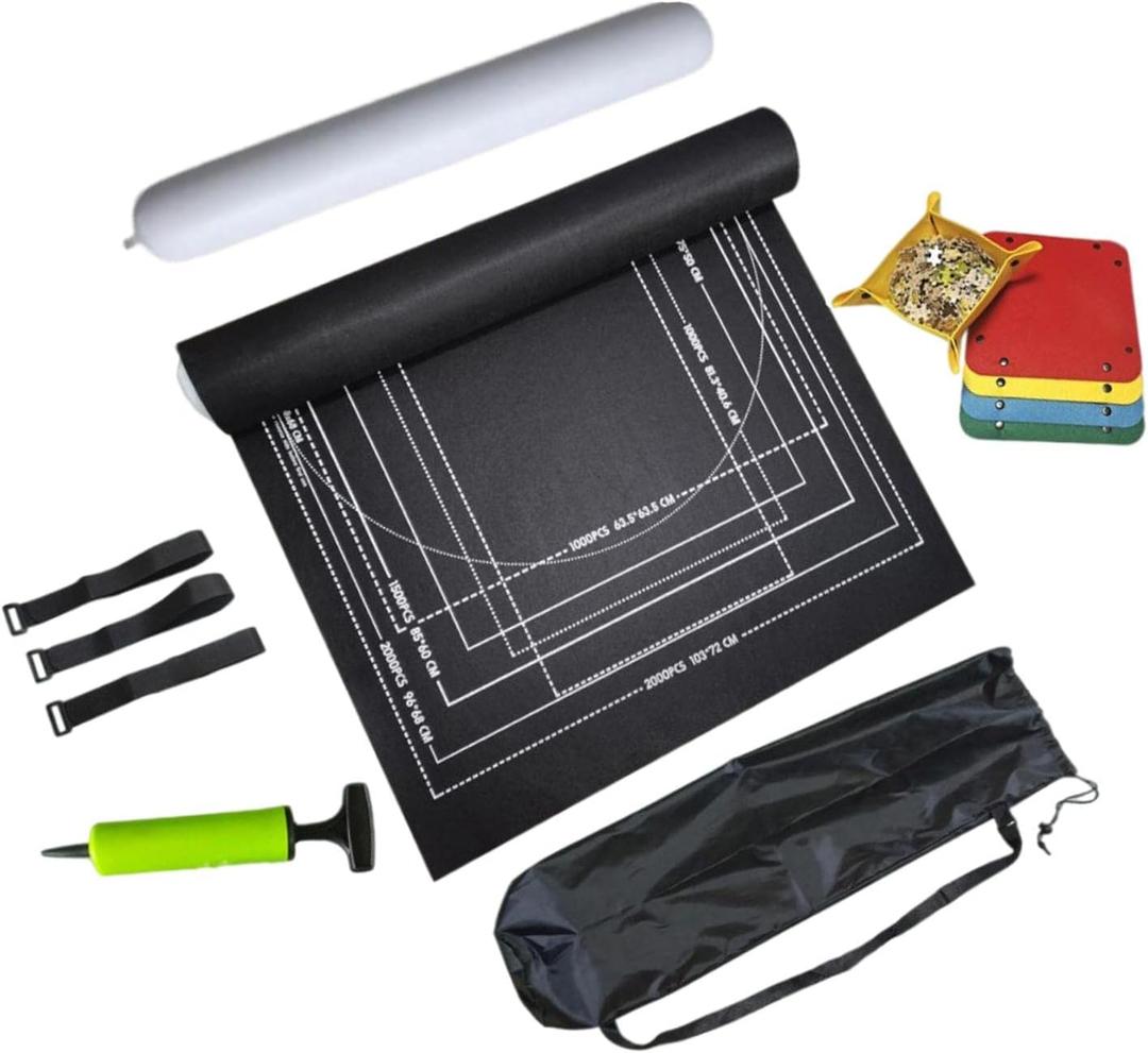 Jigsaw Puzzle Mat Roll Pieces Saver Large Puzzles Board for Adults Kids, Puzzle Felt Mat inflatable Tube Holder Organizer, Black (Color : Preto)