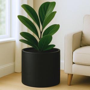 Fox & Fern Large 15 Inch Planter - Premium Lightweight Fiberstone Black Plant Pot with Drainage Plug; Ideal for Indoor and Outdoor Plants