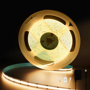 LED Strip Lights 16.4Ft Warm White Light 3000K Dimmable 24V COB Super Bright LED Strip Lights Suitable For Bedroom, Cabinet, TV lights and Home Indoor Decoration led tape lights( With Power Adapter )