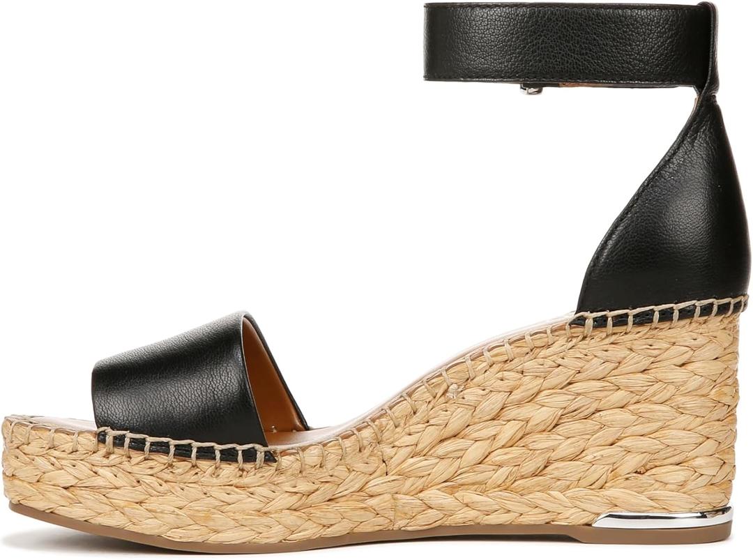 Franco Sarto Womens Clemens Raffia Espadrille Wedge Sandals Black Leather 8.5W