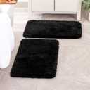 MIULEE Set of 2 Non Slip Shaggy Bathroom Rugs Extra Thick Soft Bath Mats Plush Microfiber Absorbent Water for Tub Shower Machine Washable (Black, 16x24 inches)