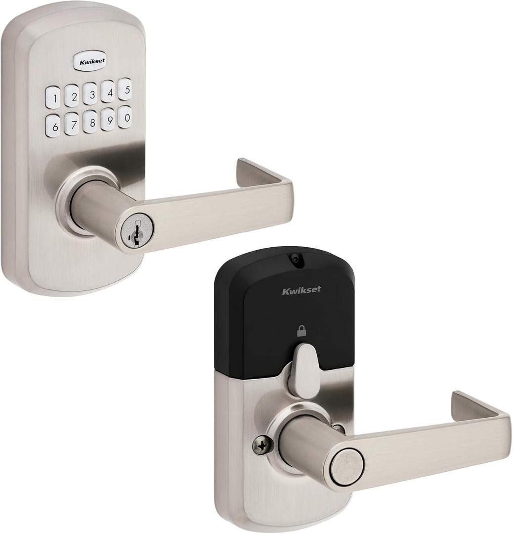 Kwikset SmartCode 955 Light Commercial 10-Button Keypad Satin Nickel Electronic Kingston Lever, Featuring Convenient Keyless Entry, 3-Year Battery Life and High Traffic Durability