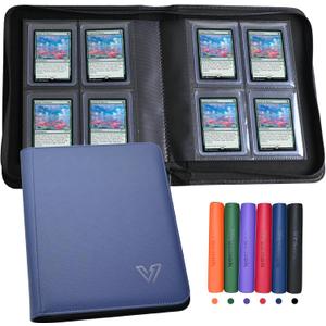 Toploader Binder 4 Pocket,Holds 128 Top Loaders,Top Loader Binder 4 Pocket for 3" x 4"Rigid Cards,Double Sided Card Binder Abulm in 3"x4"Toploaders for Trading Cards (Blue)