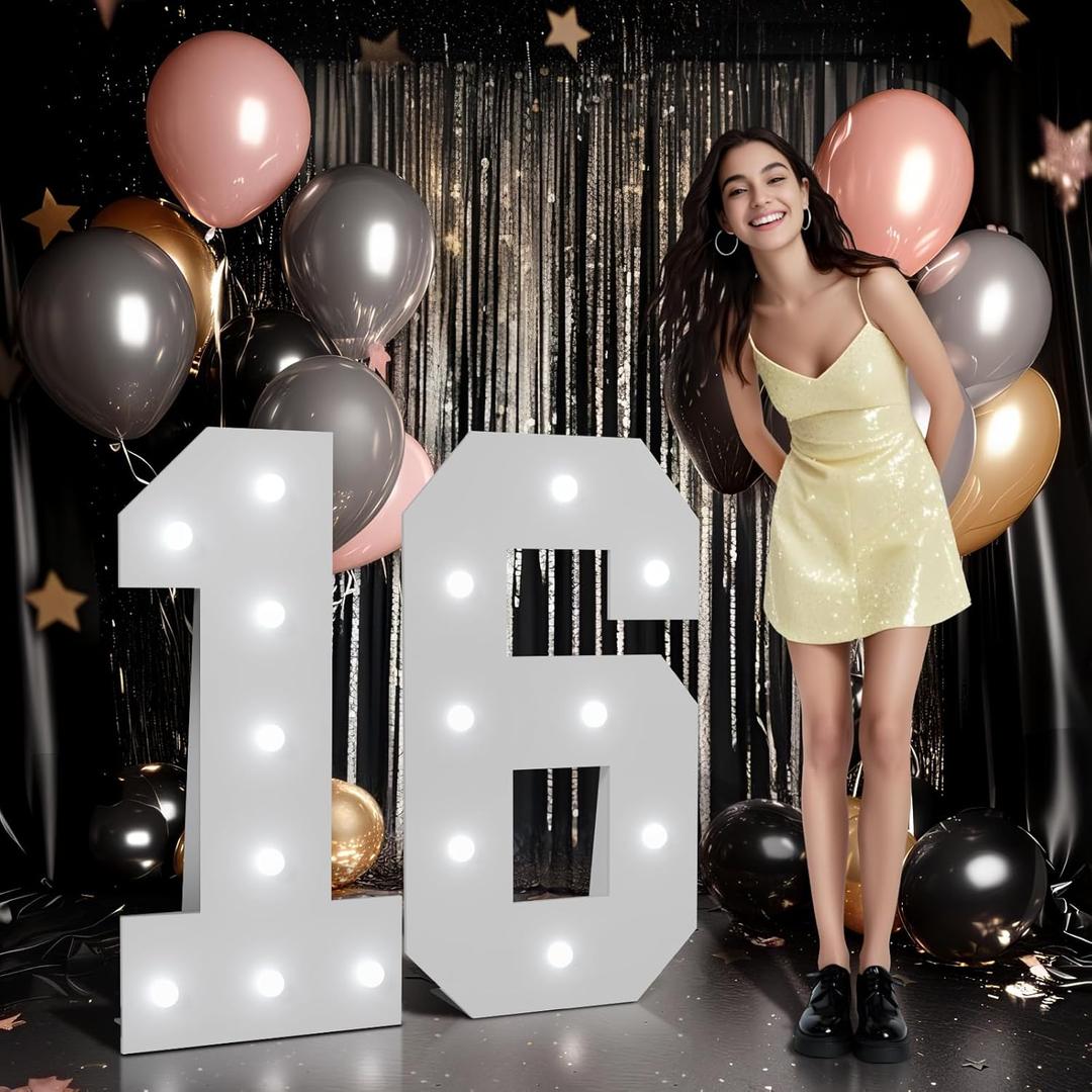 imprsv Marquee Numbers Large 16th-Birthday Decorations: 3ft Light up Number Balloon for Party Big Sweet 16 Birthday Decoration Sixteen Year Old Girl Boy Anniversary Foam Board Wall Number 16