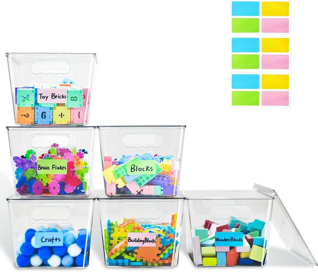6 Pack Clear Stackable Storage Bins, Plastic Toy Organizers and Storage with Lids, Toy Bins for Kids Organizer, Storage Container for Organizing for Playroom, Toy Storage Organizer Holds Toys (6)