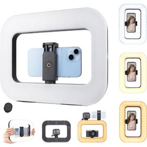 Smartphone Video Rig with Light, Handheld Ring Selfie Light Kit, LED Mobile Video Stabilizer with Built-in 8000mAh Battery for Camera, Smartphone, YouTube, TikTok Video Recording, Makeup