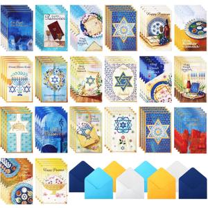 80 Sets Passover Cards with Envelopes Bulk Assorted Happy Passover Holiday Greetings Card in 20 Designs Pesach Celebration 4" x 6" Jewish Holiday Party for Friends Families Gift