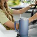 Renoj Insulated Mug 100% Spill Resistant Insulated Water Bottle for Iced Coffee & Hot Drinks - Fits Car Cup Holder, Ideal Gift, 2 Straws & Silicone Boot - FlexSlide Navy Blue 40 oz