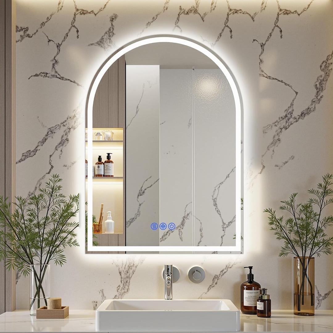 24"x36" Arched LED Bathroom Vanity Mirror with lights, Frameless Mirror