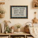 Framed You'll Never Know Dear How Much I Love You Wall Art, Vintage Nursery Blue Striped Pictures Wall Decor, Inspirational Quote Paintings Canvas Prints for Baby Boy Bedroom Living Room 16x24 inch