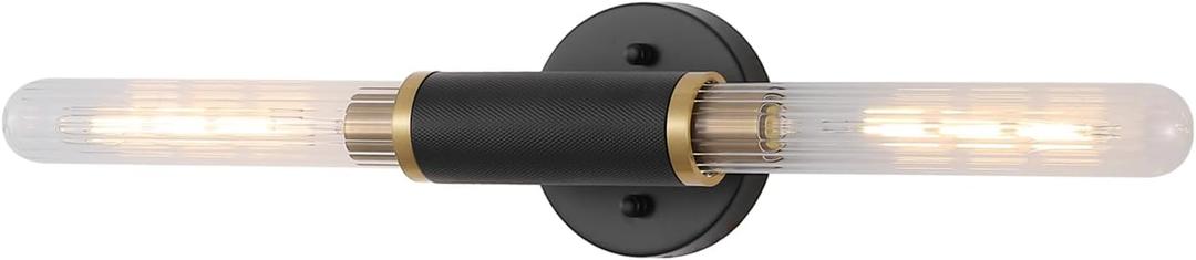 Modern Wall Sconces 24" Knurled Texture Cylinder Bathroom Vanity Lights Fixtures with Clear Striped Glass Shade 2-Lights Brushed Brass Gold Black Indoor Wall Lighting for Bedroom Hallway