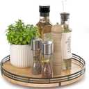 12" Lazy Susan Oak Wood Turntable Organizer for Cabinet, Farmhouse Round Wooden Lazy Susan Organization and Storage for Dining Table, Pantry, Kitchen, Bathroom, Countertop, Cupboard, Home Decor (Brown & Black)