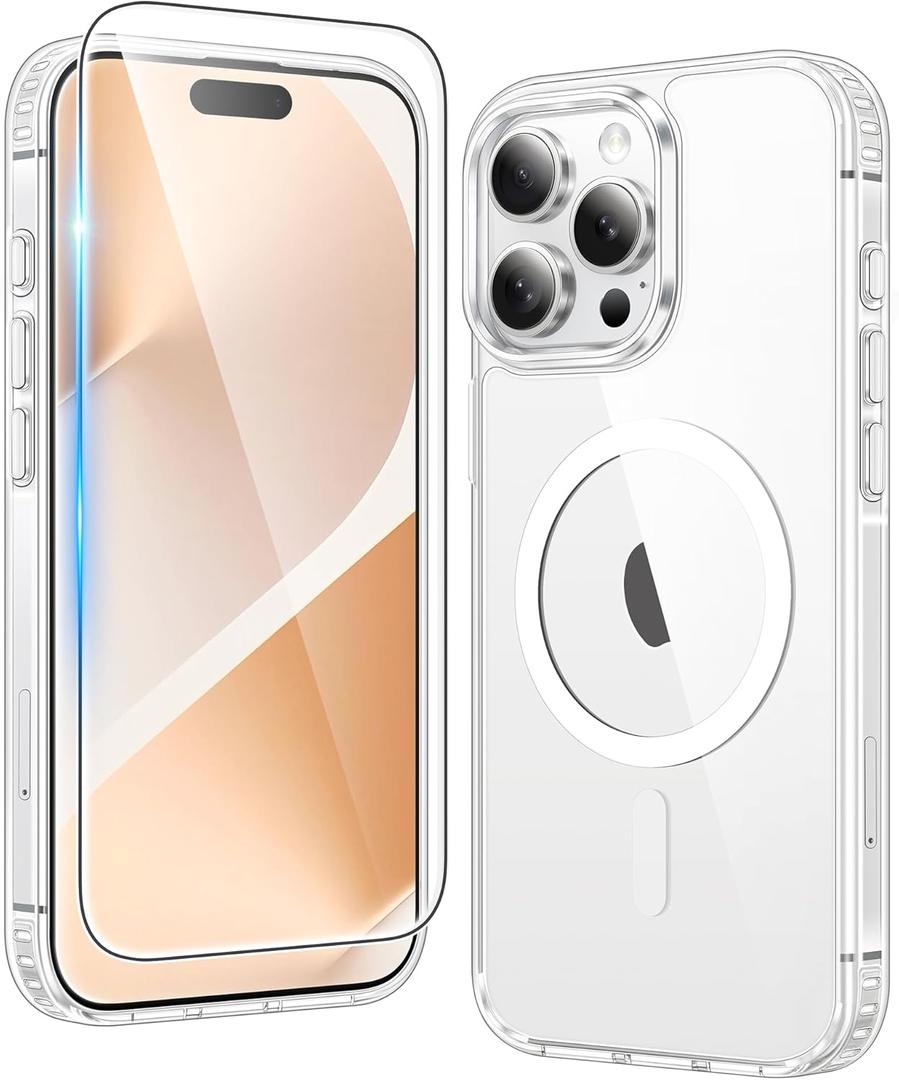 FNTCASE for iPhone 15 Pro Case: Anti-Yellowing Clear Case - Strong Magnetic & Shockproof Military-Grade Drop Protective Transparent Phone Cover
