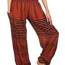 LOFBAZ Harem Hippie Pants for Women's Yoga Boho Travel Lounge Clothing Bohemian Indian Beach Casual Smocked Waist Clothes Colourful 1 Orange 4X-Large