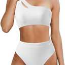 MOOSLOVER Women Cutout One Shoulder High Waisted Bikini High Cut Two Piece Swimsuits, M