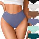 High Waisted Thongs Underwear for Women Seamless No Show Panties Soft Tagless High Cut Ladies Thong 6 Pack (M)