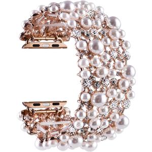 VIQIV Bling Bands Compatible with Apple Watch Band 38mm 40mm 41mm 42mm 44mm 45mm 49mm Iwatch Series SE 9 8 7 6 5 4 3 2 Ultra, Diamond Rhinestone Metal Pearl Dressy Bracelet Wristband Strap for Women